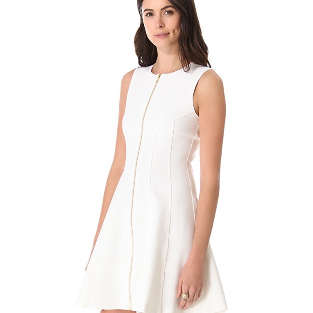 Theory White Sleeveless A-Line Dress with Gold Zip